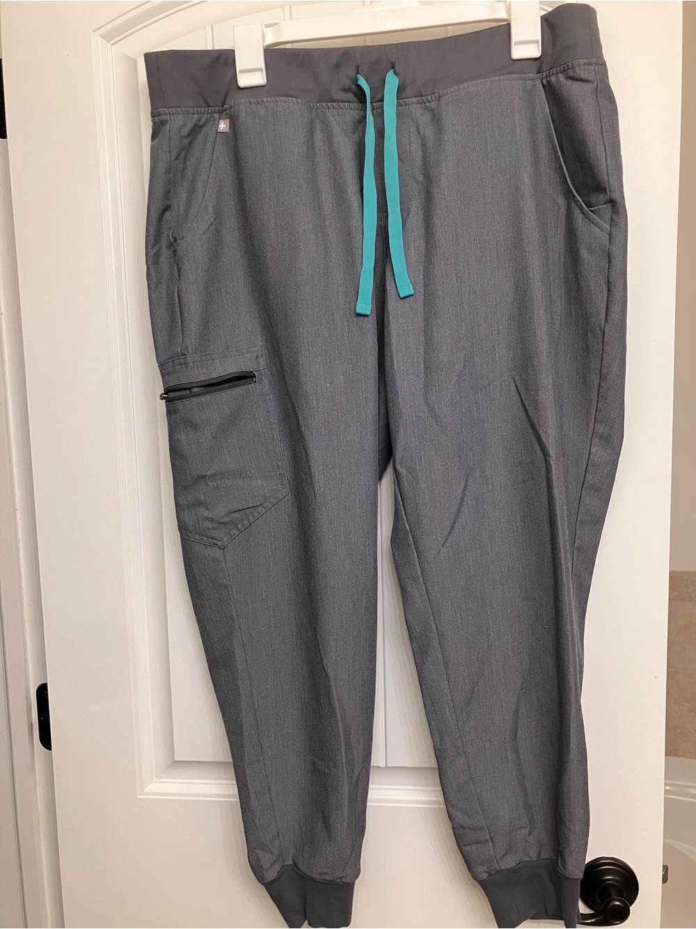 Figs Men's Gray Joggers with Teal Drawstring